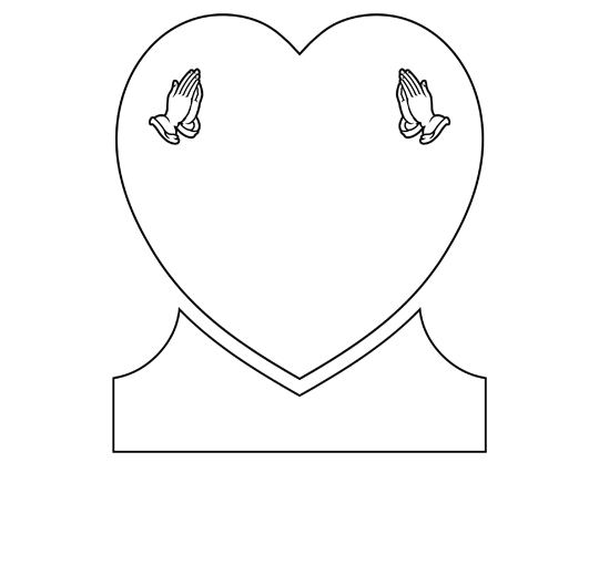 Single Heart Headstones - Praying Hand