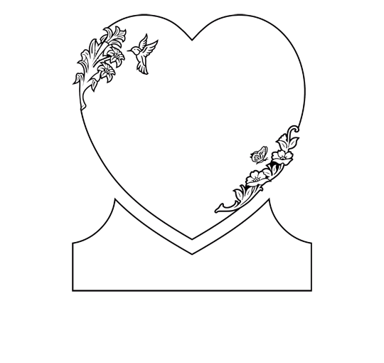 Single Heart Headstones - Hummingbird and Butterfly