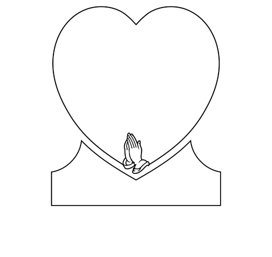 Single Heart Headstones - Praying Hand in Bottom