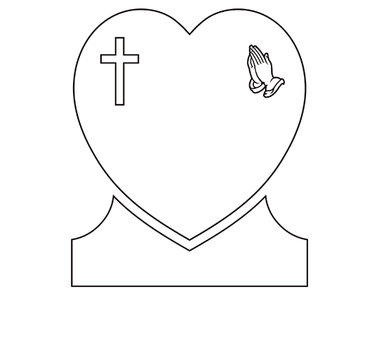 Single Heart Headstones - Cross with Praying Hand