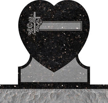 Single Heart Headstones - Cross with Rose and Panel